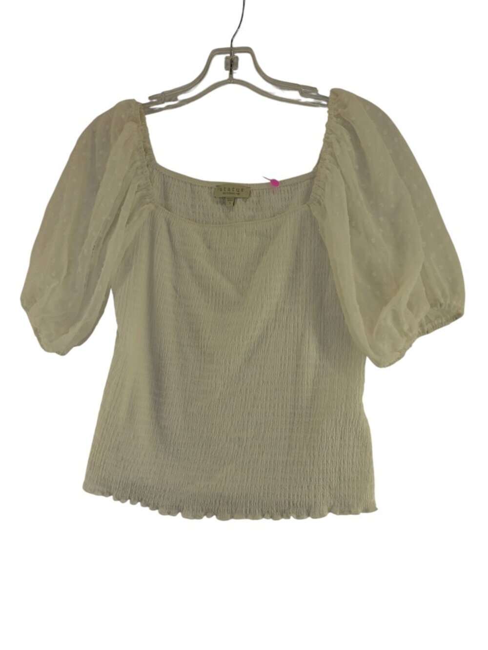 Status by Chenault Women's White Smocked Puff Sleeves Top size S New